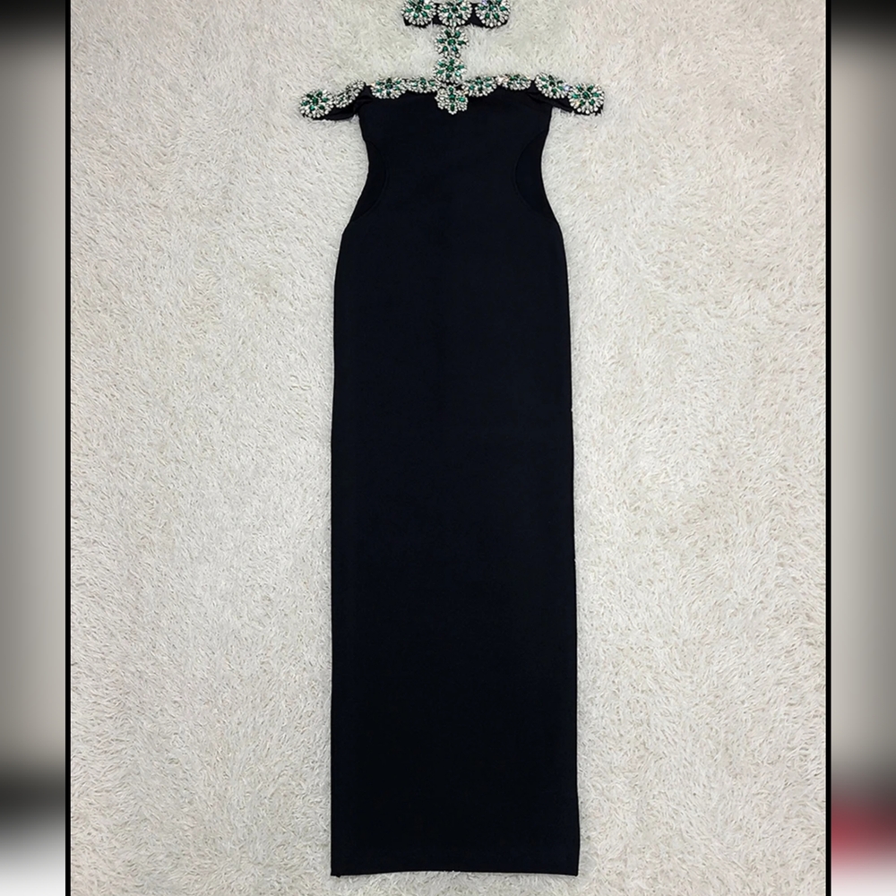 High End Fashion Luxury Women Party Dress Elegant Diamonds Flowers Maxi Long - Picture 7 of 13